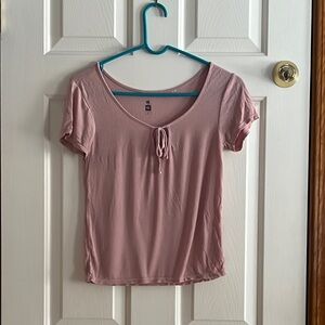Pink Tie Front Fitted T-Shirt
